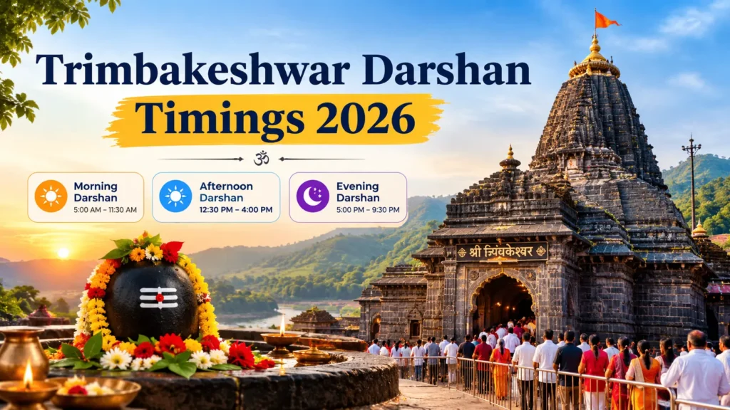 Trimbakeshwar Darshan Timings 2026 schedule board outside temple entrance